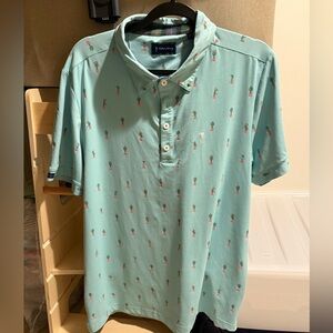 William Murray Golf Light Blue Polo with Pink and Green Pattern